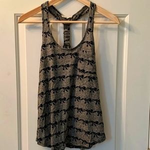 Lush - T-Back Tank Top | Size Small | Gray with Black Bow Print